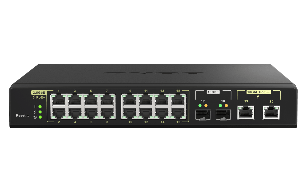 (NEW VENDOR) QNAP QSW-M2116P-2T2S 4 Ports 10GbE + 16 Ports 2.5GbE Layer 2 Managed PoE Switch Switching Capacity: 160Gbps | Management Type: Web Managed - C2 Computer