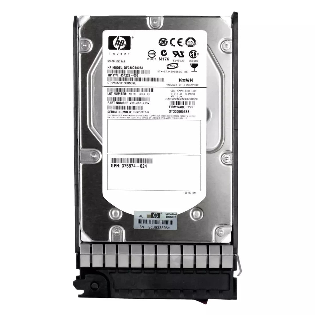 HP 454228-002 雙埠 300GB 15k 3G Lff SAS 硬碟 |使用過的