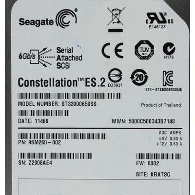 希捷 Constellation ST33000650SS 3TB 7200RPM 64MB SAS 6Gb/s 硬碟 3.5" 硬碟 | 戴爾原廠二手硬碟