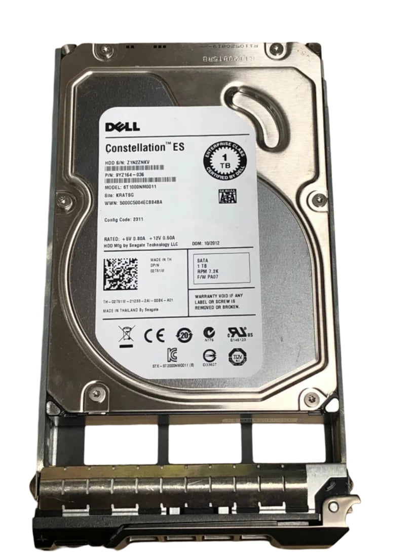デル 2T51W 1TB 7.2K SATA-6Gbps 3.5" ハードドライブ（トレイ付き）｜中古品