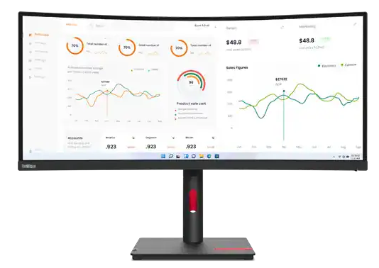 (<tc>MỚI</tc> ) Màn hình Lenovo ThinkVision T34w-30 34" không viền VA, 3000:1, 4-6ms, 3440x1440, 350 nits, 99% sRGB, HDMI+DP+USB-C, Nghiêng/Xoay/Nâng/Trục, USB Hub, Ethernet, Màn hình TCO 9.0, ES 8.0, EPEAT Gold|PN:63D4GAR1WW Hình ảnh chính
