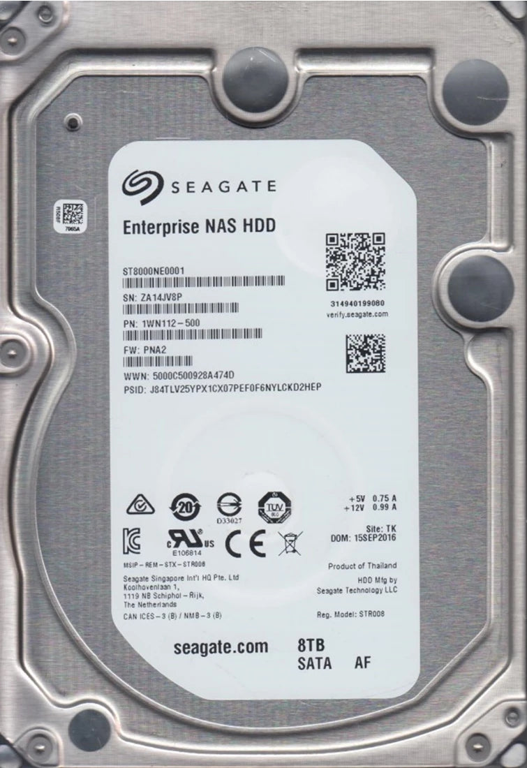 Refurbished | Seagate Enterprise NAS ST8000NE0001 8TB 7200RPM SATA 6Gb/s 3.5" HDD