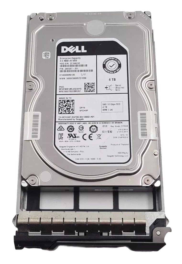 Dell FCHXF SED 4TB 7.2k NL SAS-12Gbps 3.5 インチ ホットプラグ ハード ドライブ |使用済み メイン画像