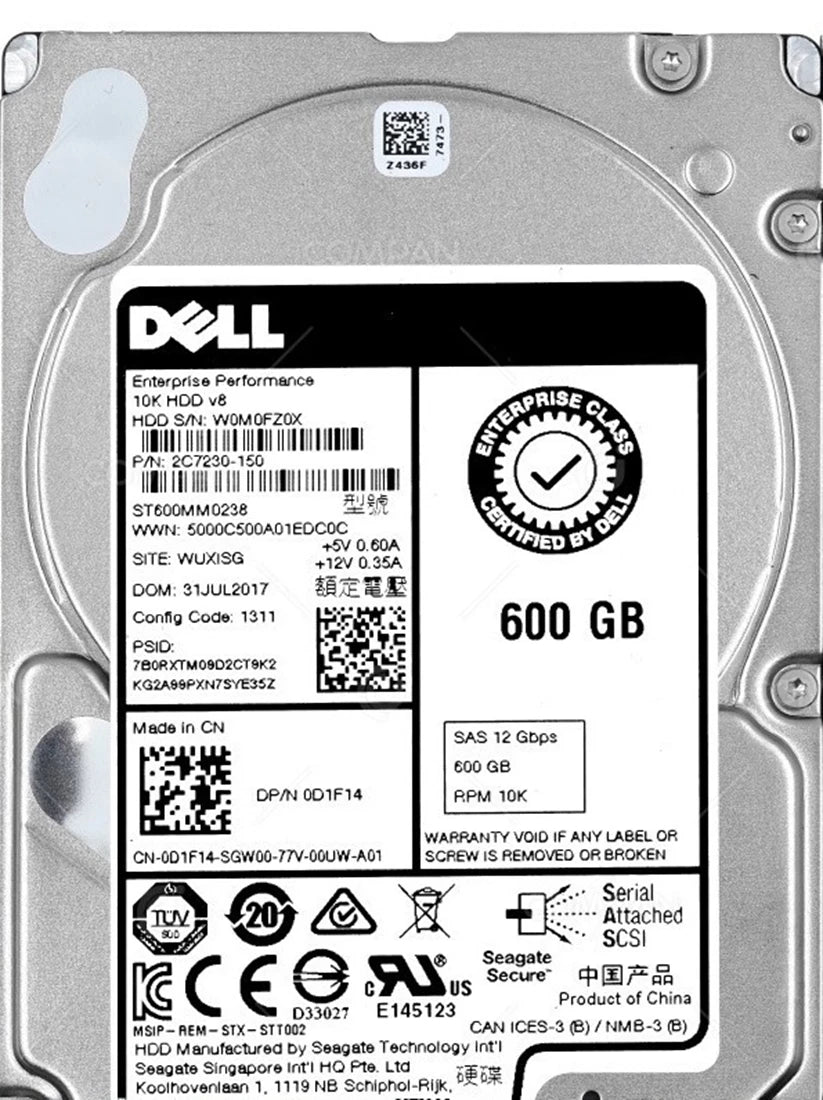 Seagate ST600MM0238 600GB 10K RPM SAS 12.0Gb/S 2.5인치 내장 HDD Dell OEM | 사용된
