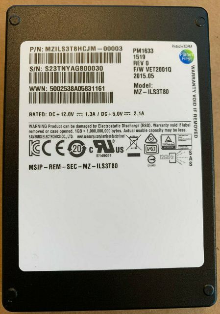 Refurbished | Samsung MZILS3T8HCJM PM1633 3.84TB SAS 12Gbps 2.5inch SSD Main image