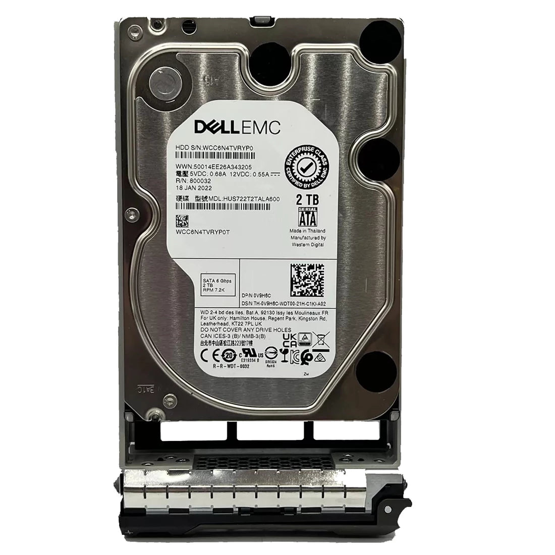 델 V9H6C 2TB 7.2K SATA-6Gbps 128MB 512n 3.5" 13G 트레이가 포함된 하드 드라이브 | 중고 메인 이미지