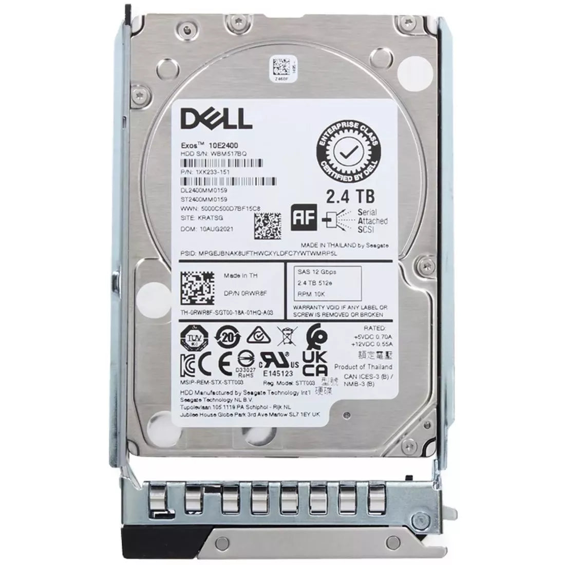 Dell 0RWR8F 2.4TB 10K SAS 12Gbps 512e 2.5" ホットプラグ対応ハードドライブ（トレイ付き）｜中古品