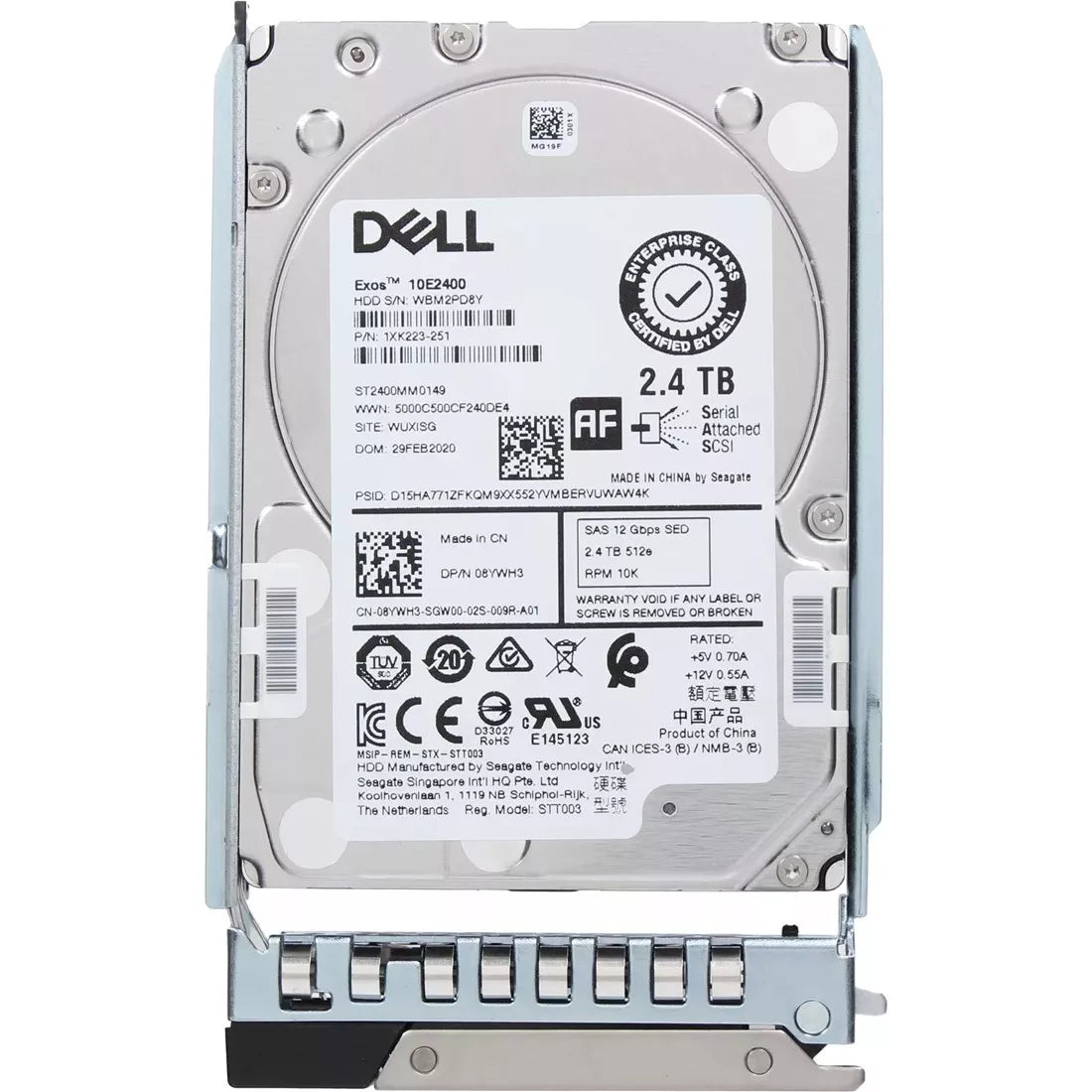 Ổ cứng Dell 08YWH3 2.4TB SED 10K SAS-12Gbps 512e 256MB 2.5" Ổ cứng HDD 14G có khay, hỗ trợ cắm nóng | Đã qua sử dụng