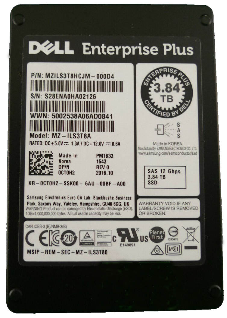 Refurbished | Samsung MZILS3T8HCJM-000D4 3.84TB SAS 12Gbps MLC 2.5inch SSD