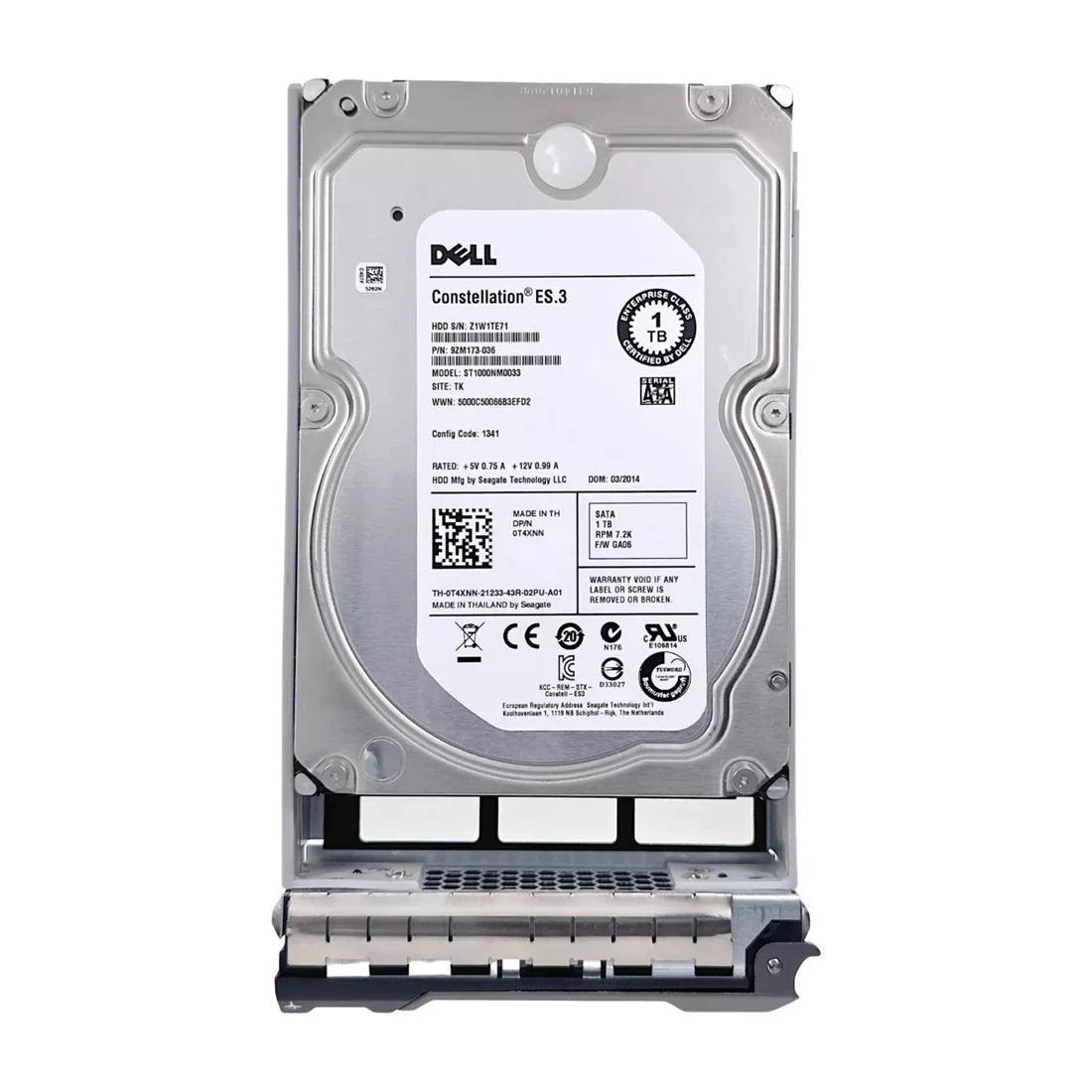 戴爾 0T4XNN 1TB 7.2K SATA 6Gbps 3.5" 附托架的硬碟 | 二手