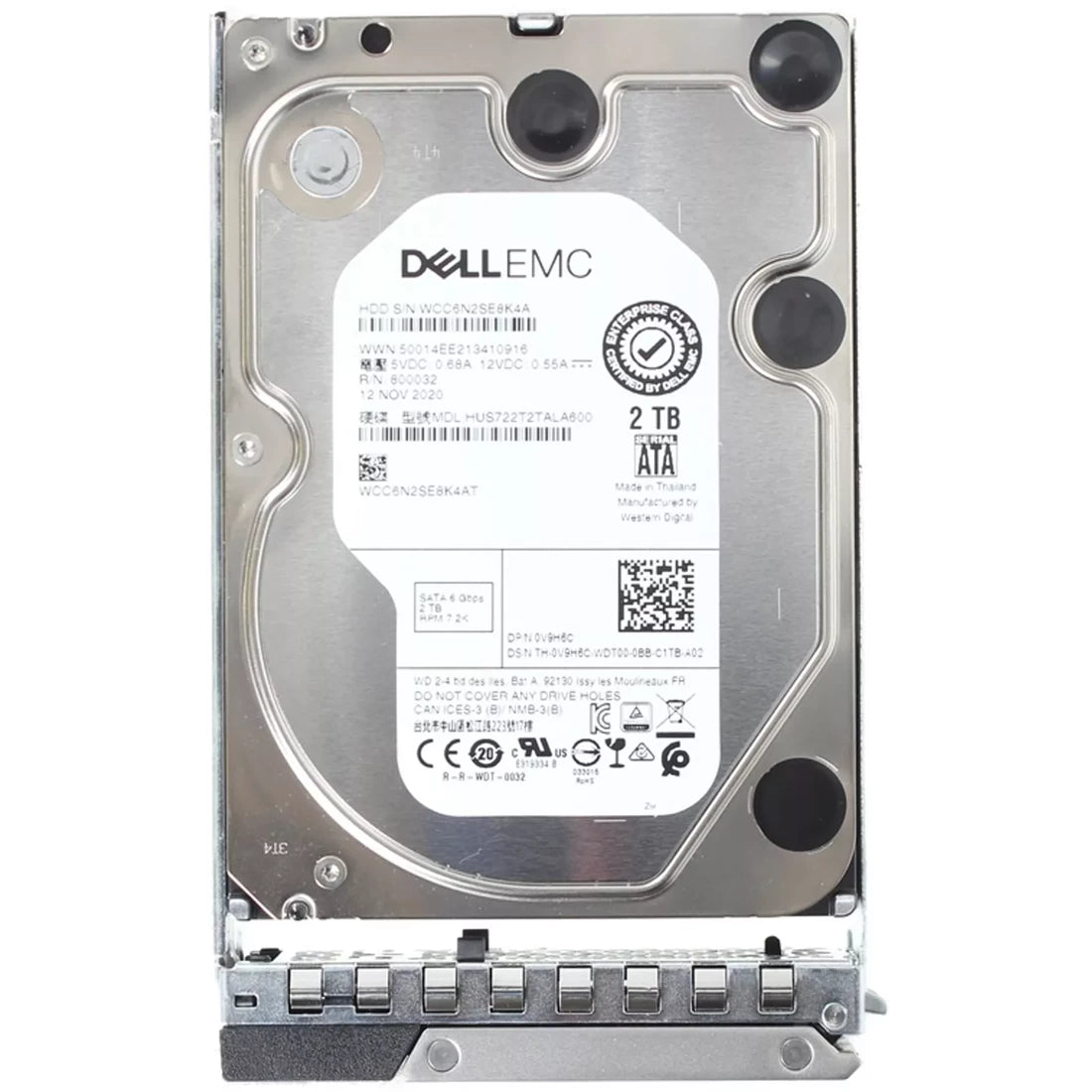 Dell V9H6C 2TB 7.2K SATA 6Gbps 128MB 512n 3.5" Hard Drive with Tray | USED
