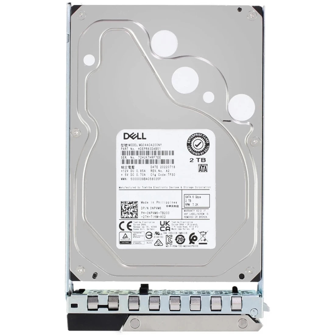 델 NPVM6 2TB 7.2K SATA 6Gbps 128MB 512n 3.5" 14G 트레이가 포함된 하드 드라이브 | 중고 메인 이미지