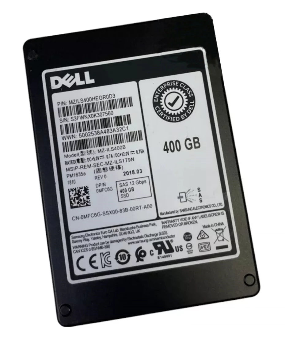 Samsung MZILS400HEGR0D3 PM1635a 400GB Sas 12Gbps 2.5inch Ssd Dell Oem | USED