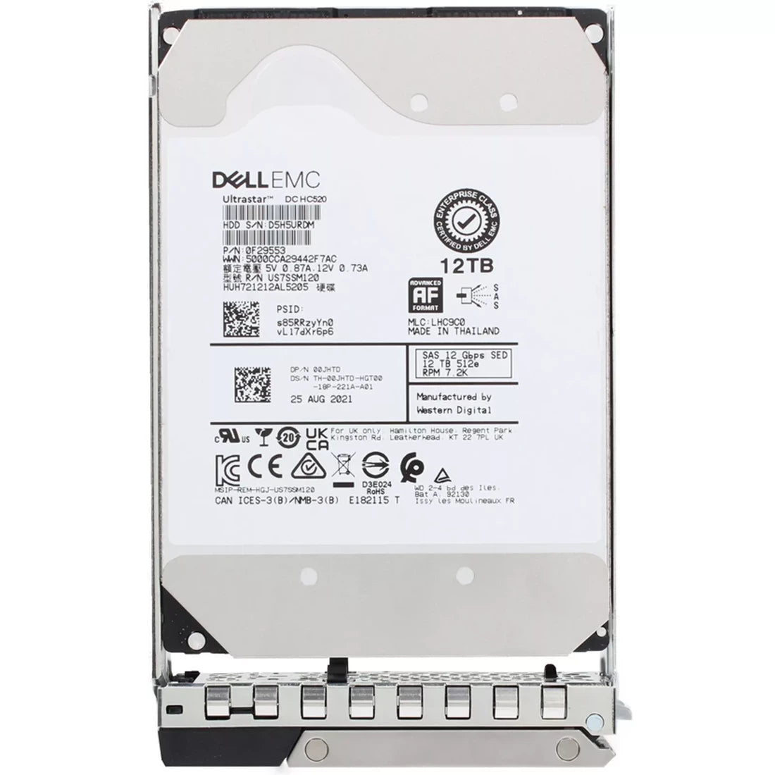 Dell 00JHTD 12TB SED 7.2K SAS 12Gbps 512e 256MB 3.5inch Hot-Plug HDD with Tray | USED