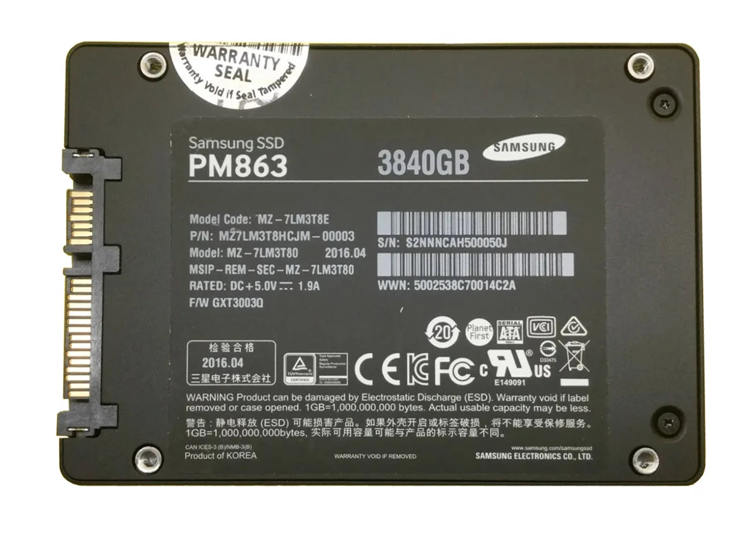 三星 MZ7LM3T8HCJM PM863 3.84TB SATA 6Gbps 7MM 2.5 吋固態硬碟 |使用過的