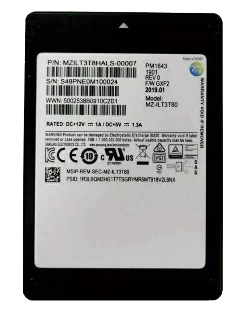 삼성 MZILT3T8HALS-00007 PM1643 3.84TB SAS 12Gbps 2.5인치 SSD | 사용된
