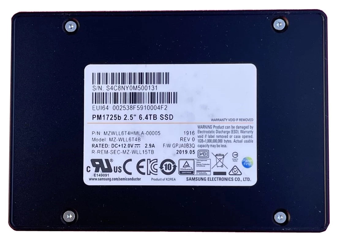 三星 MZWLL6T4HMLA-00005 6.4TB PM1725b Pci-E 3 x4/8 2.5 吋 NVMe 固態硬碟 |使用過的