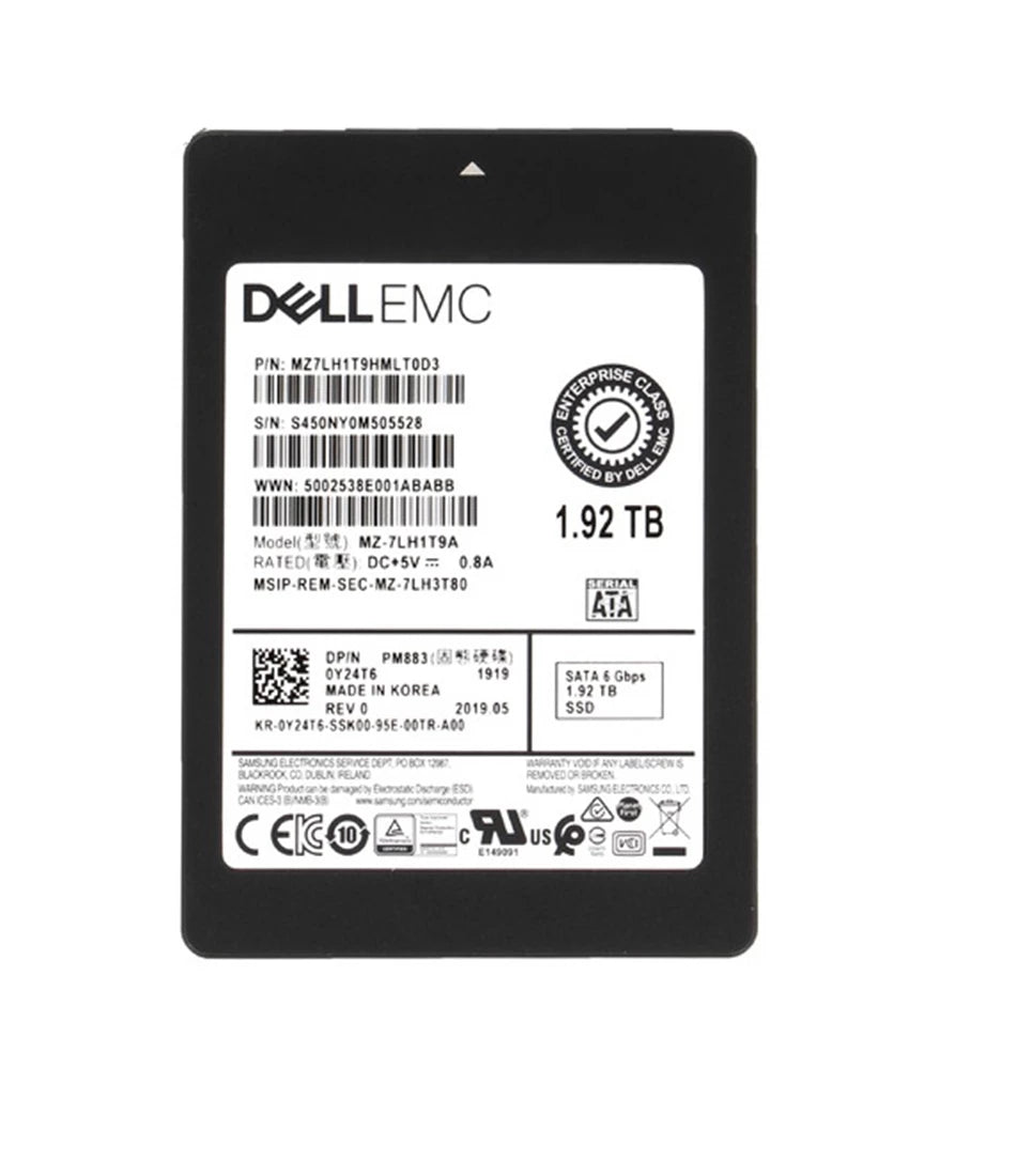 三星 PM883 MZ7LH1T9HMLT0D3 讀取密集型 SSD 1.92 TB SATA 6Gb/s 戴爾 OEM |用過的