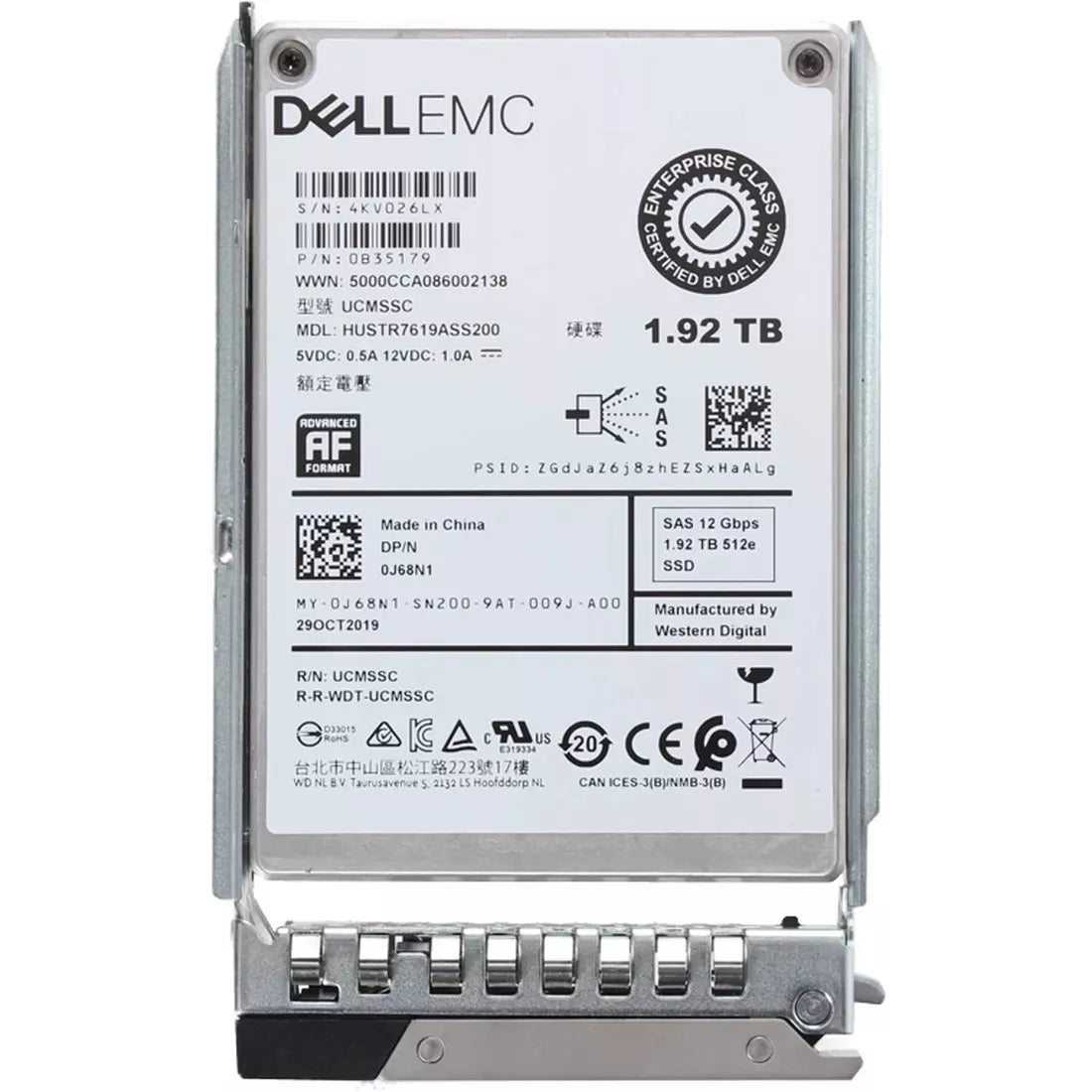 戴爾 J68N1 1.92TB SAS-12Gbps 讀取密集型 1DWPD 2.5 吋 SSD |用過的