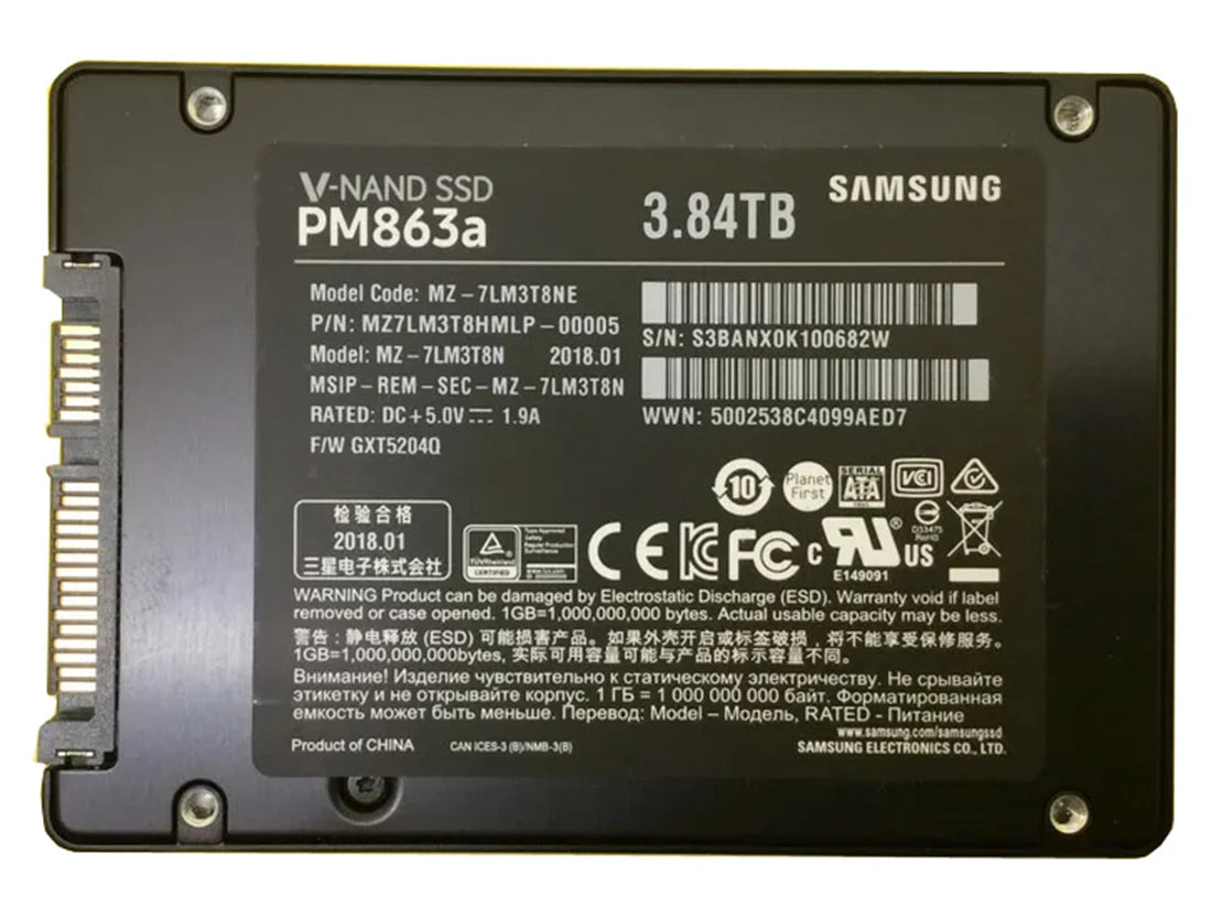 Refurbished | Samsung MZ-7LM3T8N PM863a 3.84TB SATA 6Gbps 2.5inch Ssd