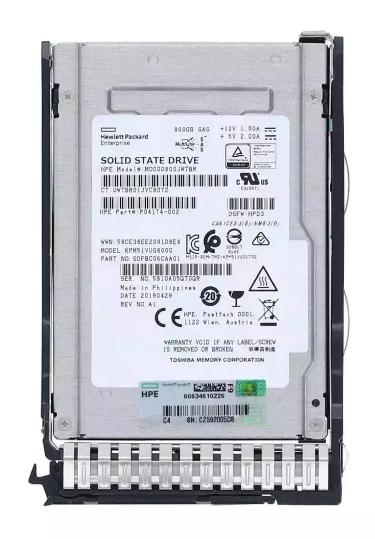 HPE P04174-002 混合使用 800Gb SAS 12g Sff Sc Mlc DS Ssd |使用済み
