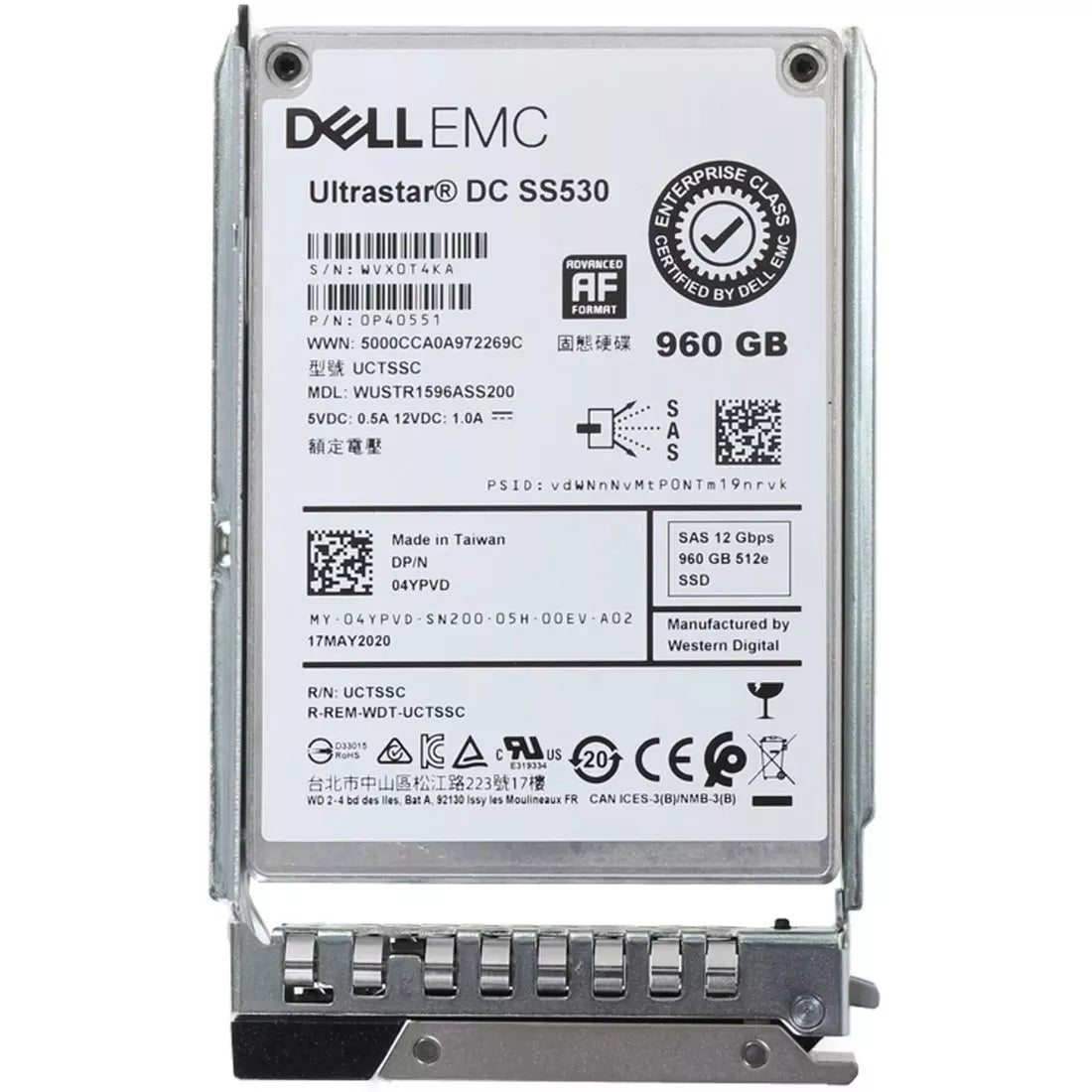 Dell 4YPVD 960Gb SAS-12Gbps 読み取り集中 1DWPD 2.5 インチ ホットプラグ SSD 新品 |使用済み