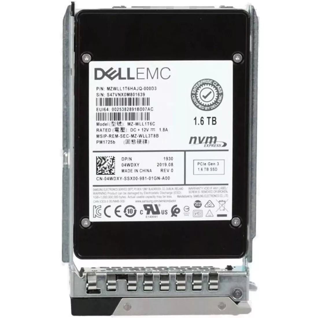 戴爾 4WDXY 1.6TB PCIe Gen3 NVMe 混合用途 U.2 2.5 吋 SSD |用過的 主圖