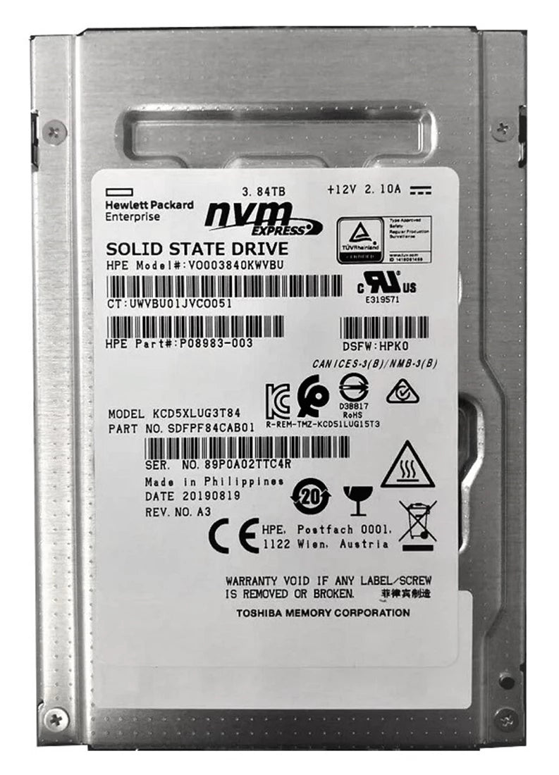 Kioxia CD5 KCD5XLUG3T84 읽기 집약적 SSD 3.84TB PCIe 3.0 x4(NVMe) HPE OEM | 사용된