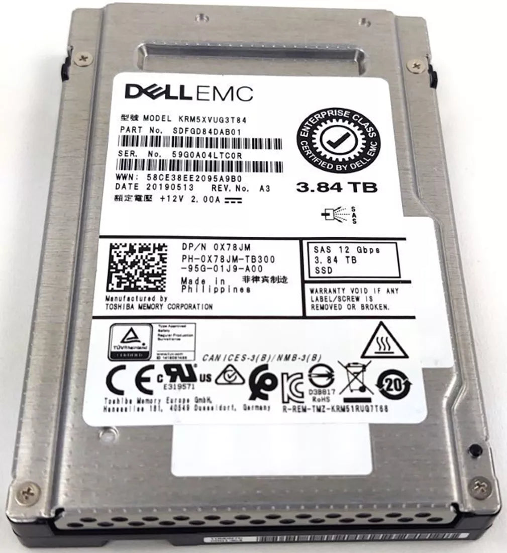 Kioxia RM5 KRM5XVUG3T84 混合用途 SSD 3.84 TB SAS 12Gb/s 戴爾 OEM 全新 |用過的 主圖