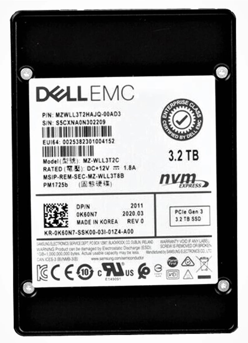Refurbished | Samsung PM1725b MZ-WLL3T2C SSD 3.2 TB PCIe 3.0 x4 (NVMe) DELL OEM Refurbished