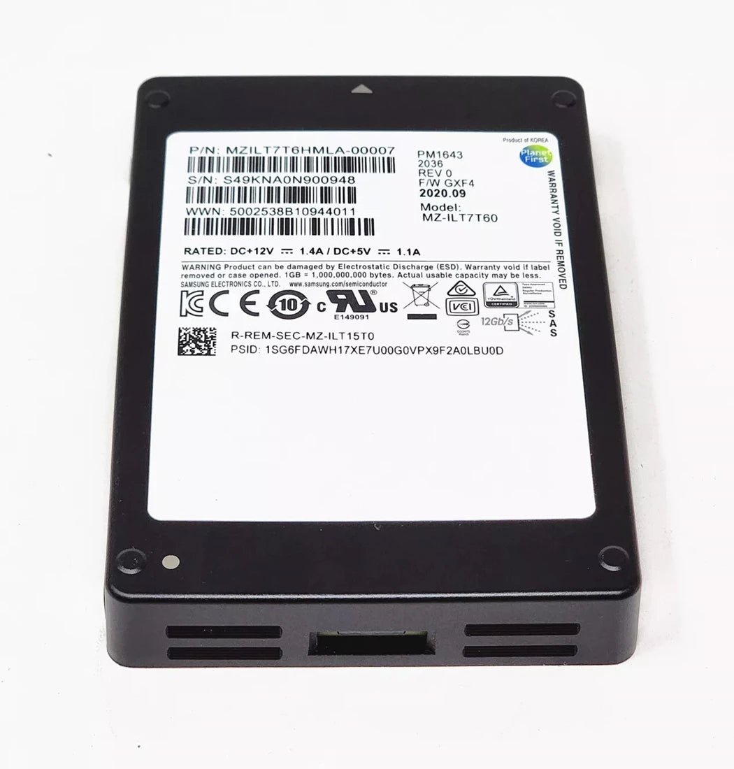翻新|三星MZ-TILT7T60 PM1643 7.68TB SAS 12GBPS 2.5英寸企業SSD