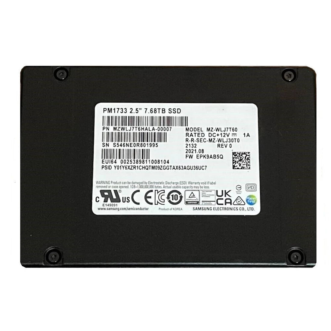 Samsung PM1733 MZWLJ7T6HALA SSD 7.68 TB Pci Express 4.0 X4 (NVMe) |使用済み