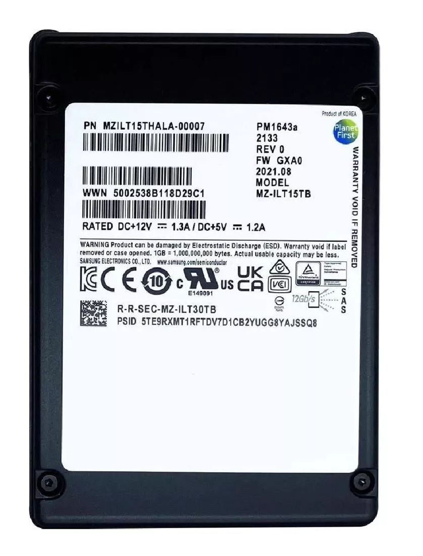 Samsung PM1643a MZILT15THALA-00007 SSD 15.36 TB SAS 12Gb/s | USED