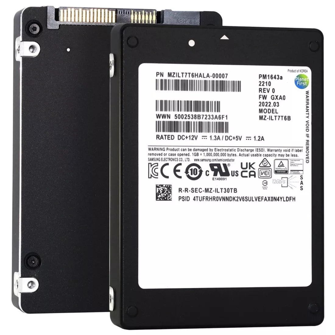 삼성 PM1643a MZILT7T6HALA-00007 SSD 7.68TB SAS 12Gb/s | 사용된