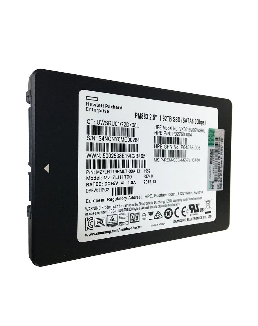 Samsung PM883 MZ7LH1T9HMLT-00AH3 Read Intensive SSD 1.92 TB SATA 6Gb/s HPE OEM | USED