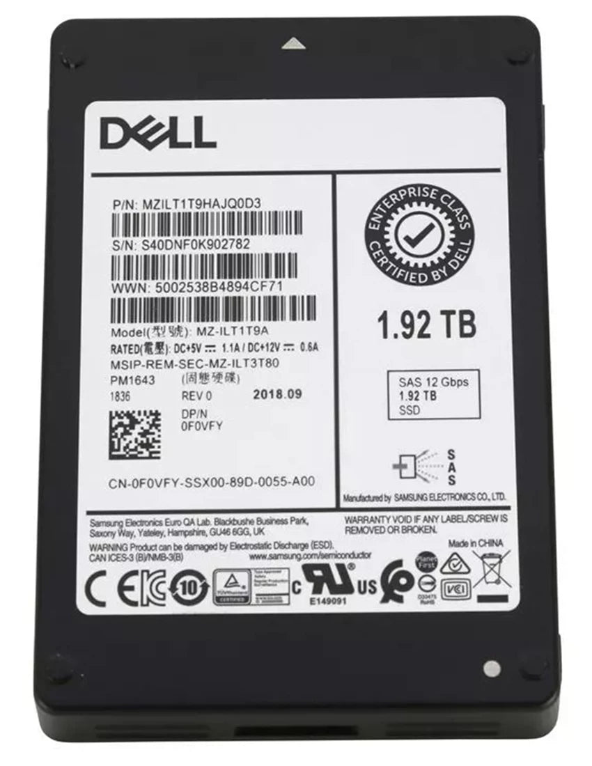 삼성 MZ-ILT1T9A 1.92TB PM1643 SAS 12Gbs 2.5인치 내장 SSD | 사용된