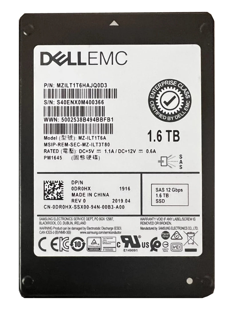 Samsung MZ-ILT1T6A 1.6Tb PM1645 ミックス Tlc Sas 12Gbps 2.5 インチ Ssd を使用 |使用済み