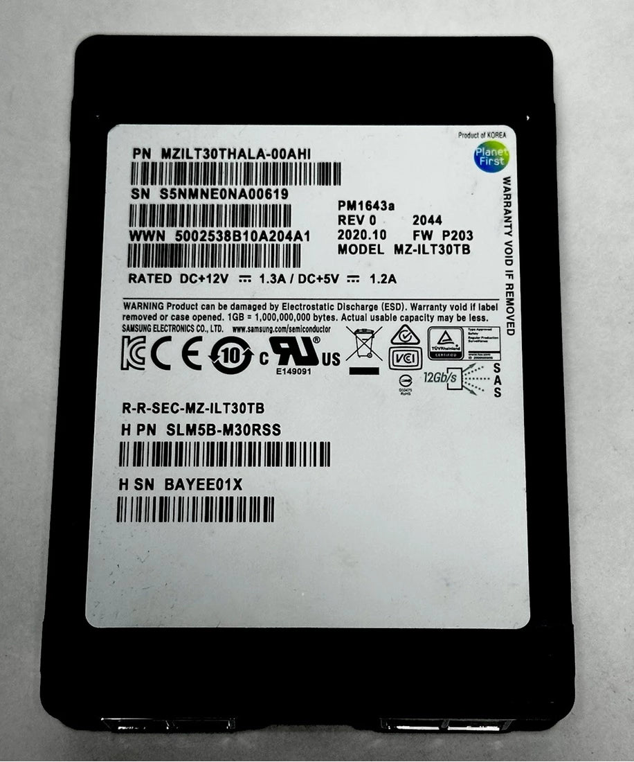 三星 PM1643A MZILT30THALA-00AHI 固態硬碟 30.72 TB SAS 12Gb/秒 |用過的 主圖