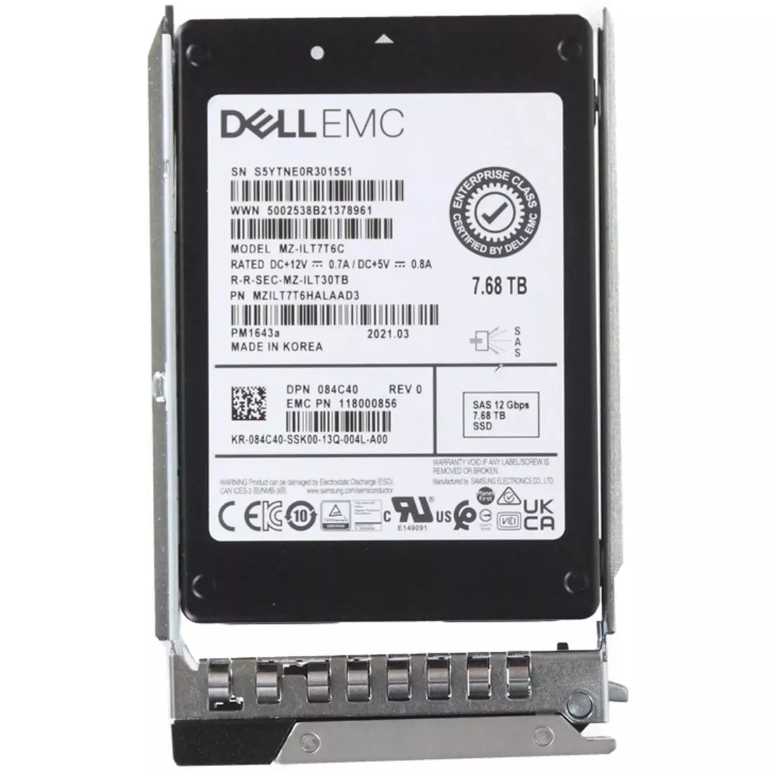 Dell 84C40 7.68TB SAS-12Gbps Đọc SSD cắm nóng 1DWPD 2.5Inch chuyên sâu | ĐÃ SỬ DỤNG