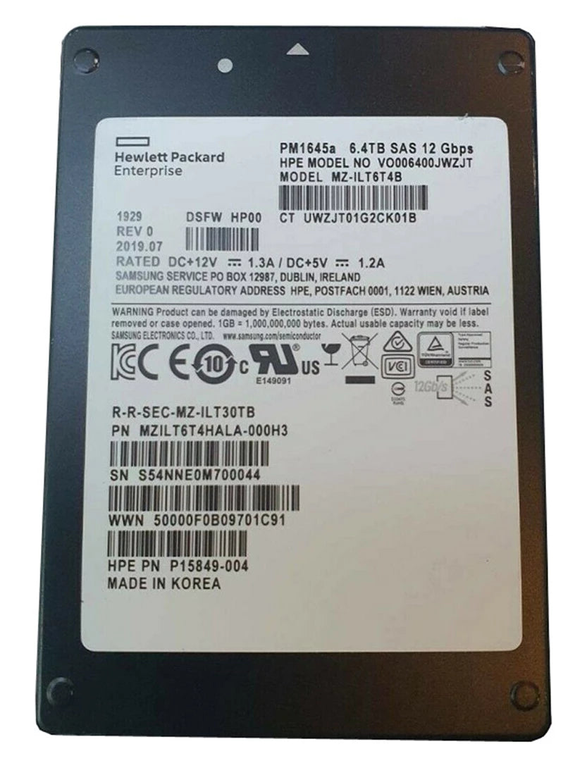 全新|三星PM1645A MZILT6T4HALA-000H3混合使用SSD 6.4 TB SAS SAS 12GB/S HPE OEM全新