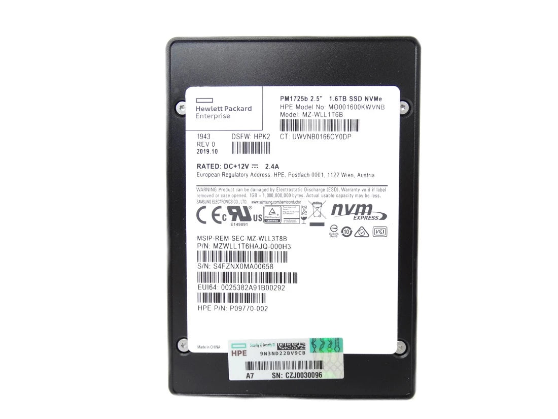 Refurbished | Samsung PM1725b MZWLL1T6HAJQ-000H3 Mixed Use SSD 1.6 TB PCIe 3.0 x4 (NVMe) HPE OEM Refurbished