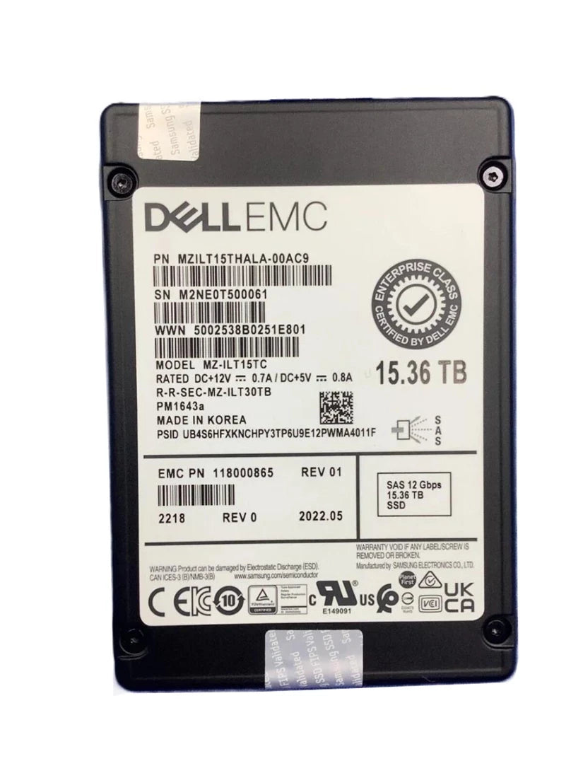 Samsung PM1643a MZ-ILT15TC SSD 15,36 To SAS 12 Gb/s EMC OEM | UTILISÉ