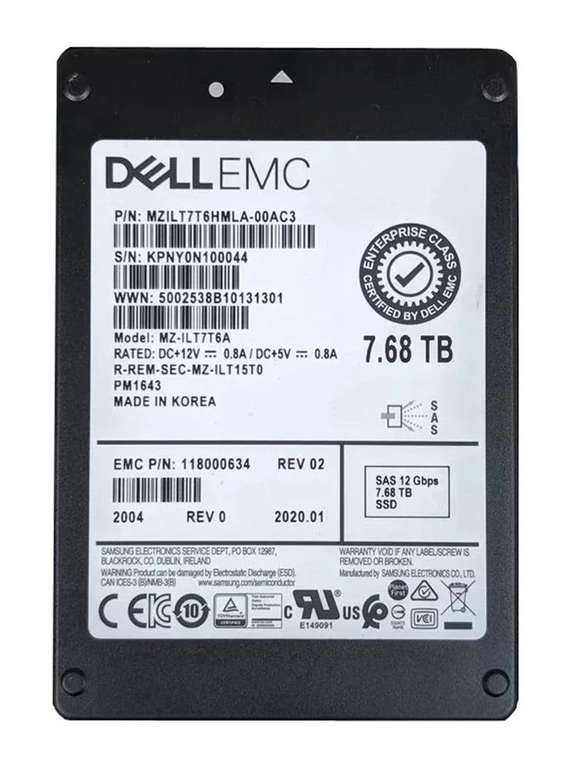 EMC 118000634 2.5" 7.68TB 12Gb/s SAS SSD | USED Main image