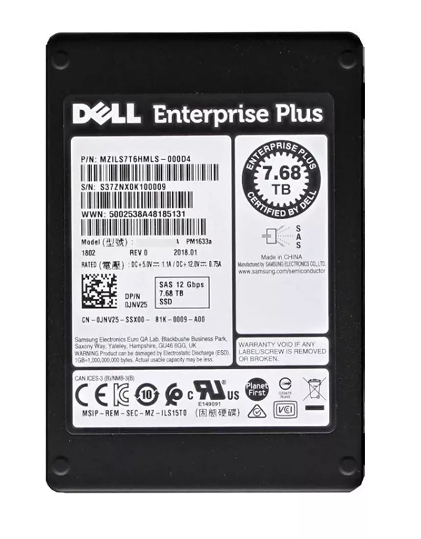三星 PM1633a MZILS7T6HMLS-000D4 讀取密集型 SSD 7.68 TB SAS 12Gb/s 戴爾 OEM |使用過的 主圖