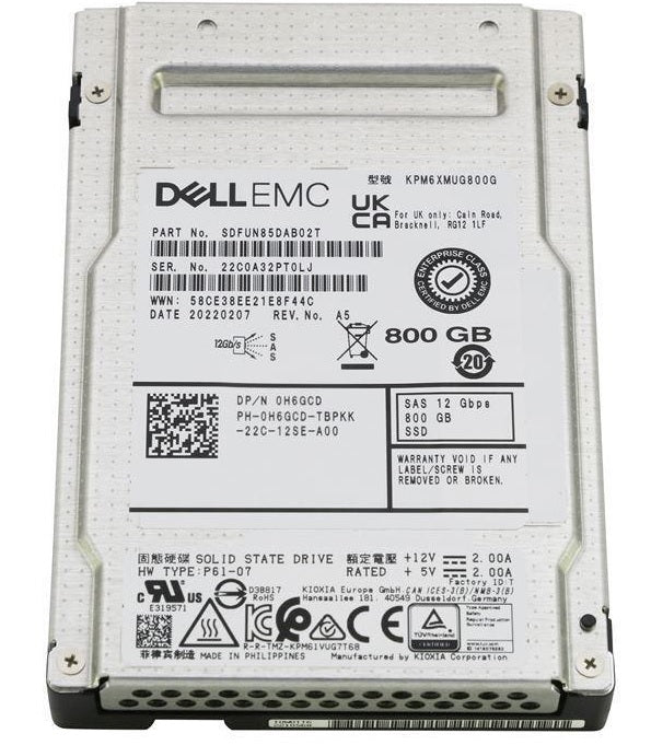 Kioxia KPM6XMUG800G 800GB SAS-12Gbps PM6 Series WI TLC 2.5 Inch Solid State Drive | USED 主圖