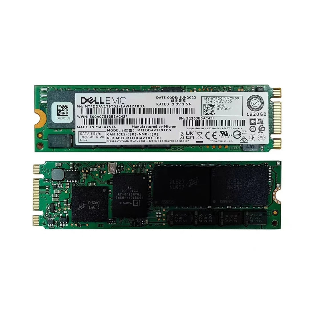 Carte BOSS SSD d'entreprise Dell TFDCY 1,92 To SATA M.2 2280 pour serveurs PowerEdge | UTILISÉ