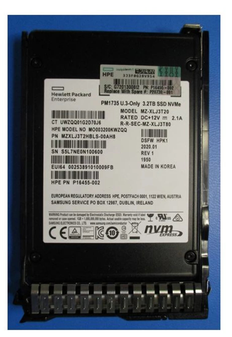 Samsung PM1735 MZXLJ3T2HBLS-000H8 SSD à usage mixte 3,2 To PCIe 4.0 X8 (NVMe) HPE OEM | UTILISÉ