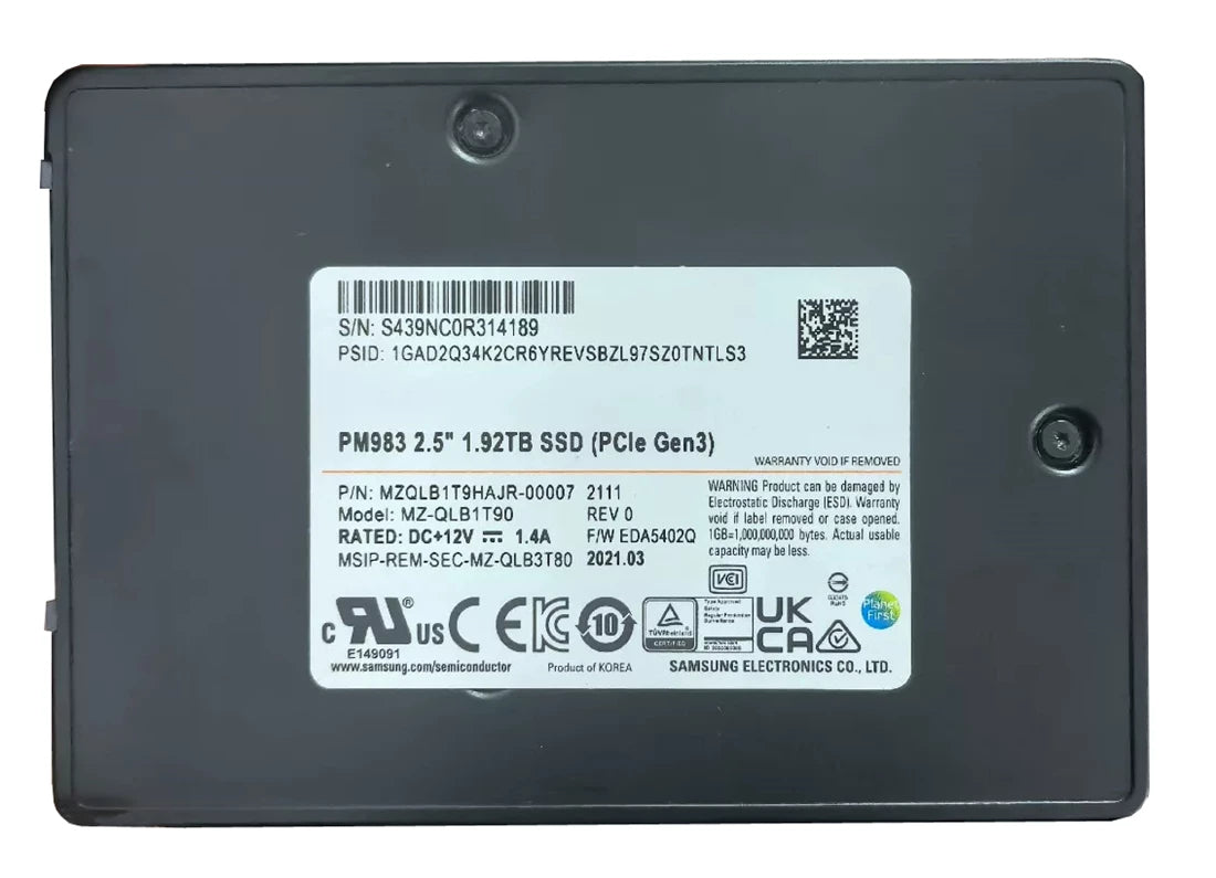 Samsung MZ-QLB1T90 1.92TB PM983 Pci-E 3.0 X4 U.2 2.5inch NVMe SSD | USED