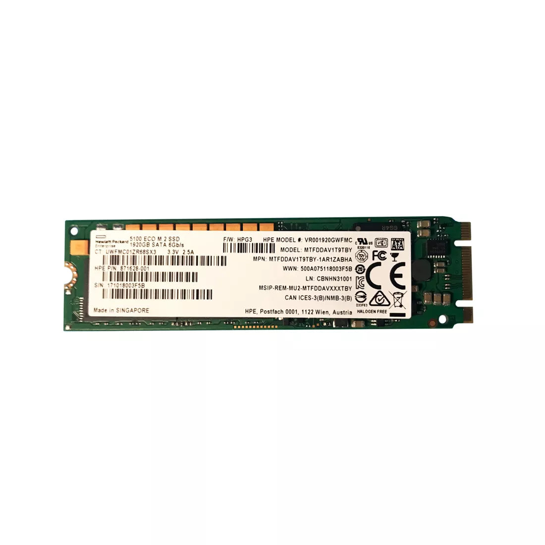 HPE 871628-001 読み取り集中型 SSD 1.92 TB SATA 6Gb/s |使用済み