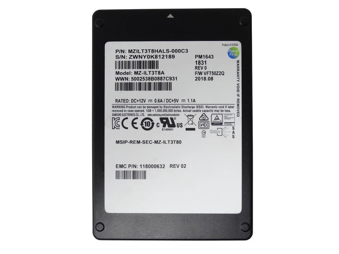 Samsung PM1643 MZILT3T8HALS-000C3 Leseintensive SSD 3,84 TB SAS 12 Gbit/s EMC OEM | GEBRAUCHT